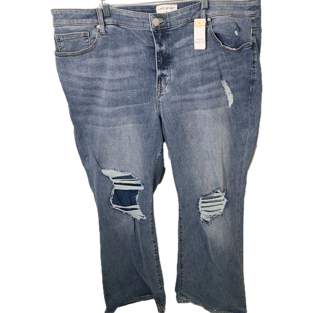 Lane Bryant Jeans Womens Sz‎ 26P Stretch Lt Wash Blue Boot Distressed Chic Denim